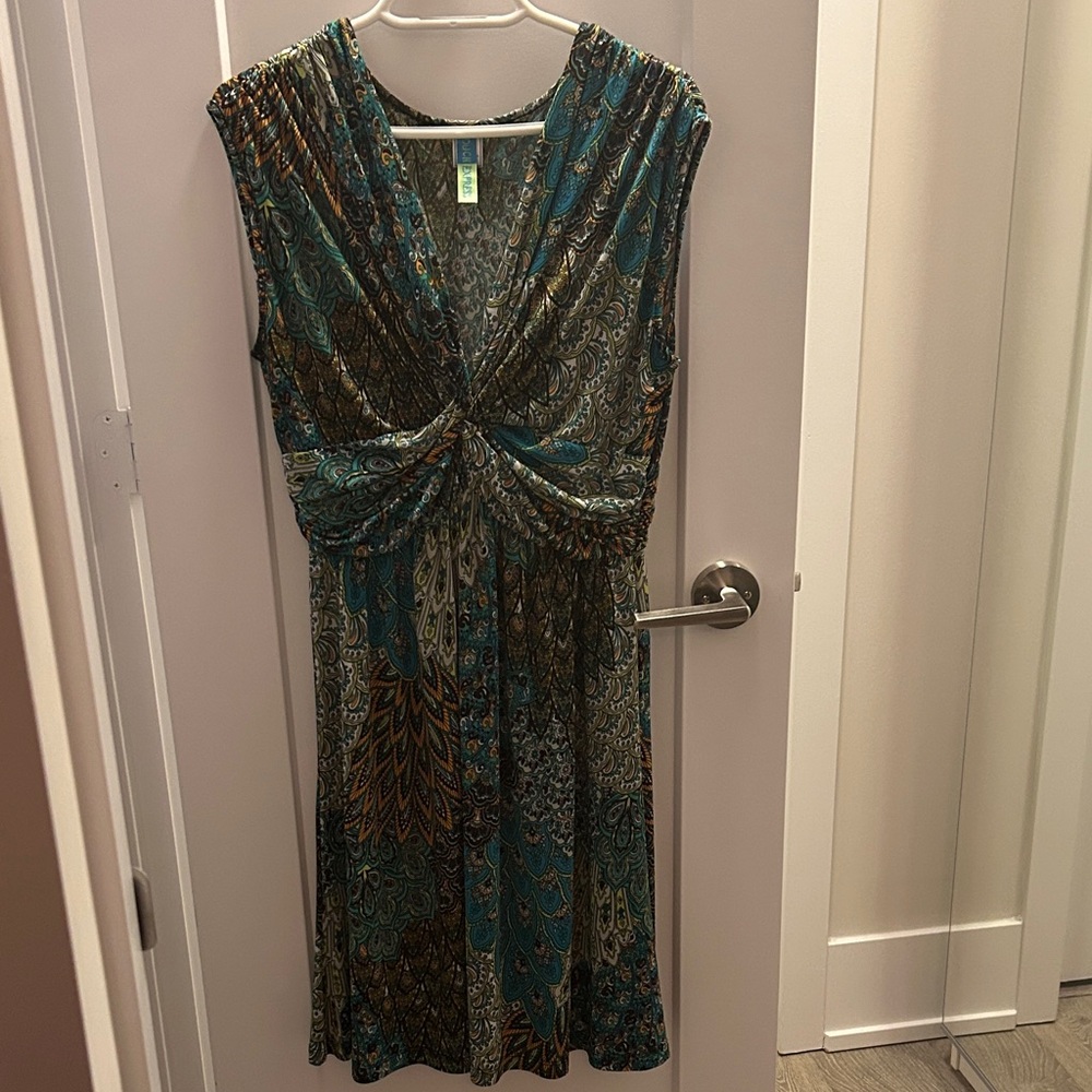 Peacock colors Sleeveless Teal Brown Paisley Twist-Front beach 2 Dresses 4 - 1